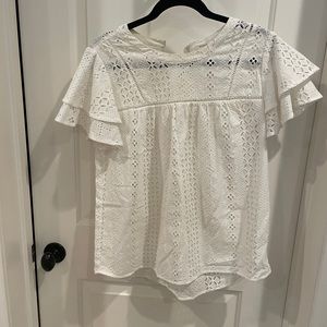 Halogen from Nordstrom white eyelet ruffle sleeve top